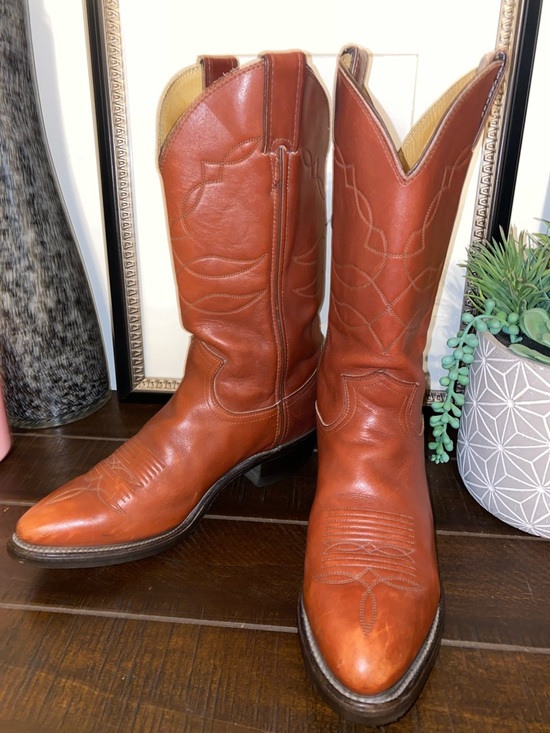 Vintage Justin Boots Brown Leather Western Cowboy Boots Size 8.5B Made In USA - Picture 5 of 15